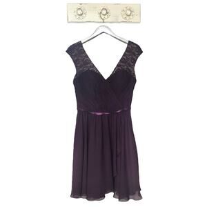 Wtoo Dark Purple Floral Lace Shoulders Formal Dress